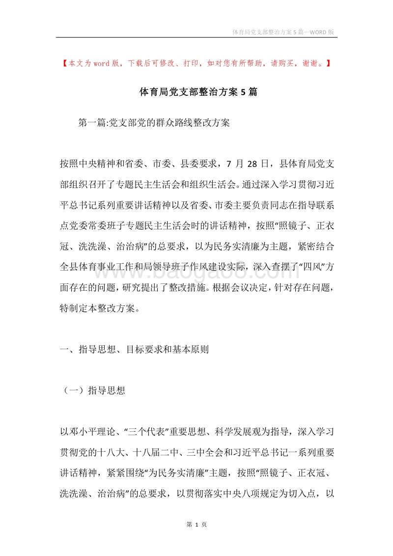 体育局党支部整治方案5篇.docx_第1页