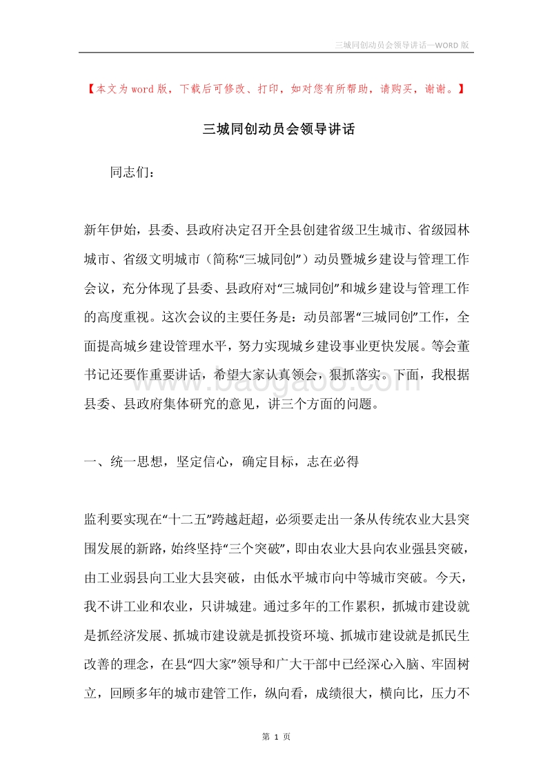 三城同创动员会领导讲话.docx_第1页