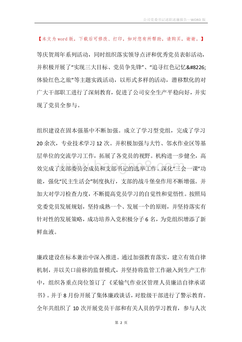 公司党委书记述职述廉报告.docx_第2页