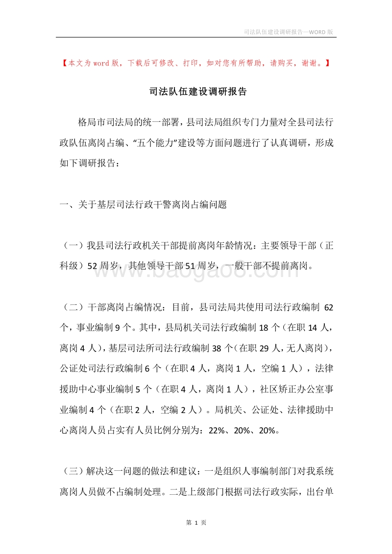 司法队伍建设调研报告.docx_第1页