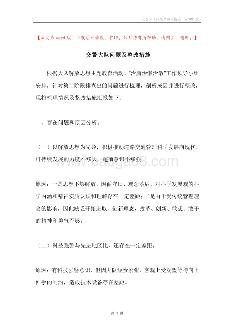 交警大队问题及整改措施.docx_第1页