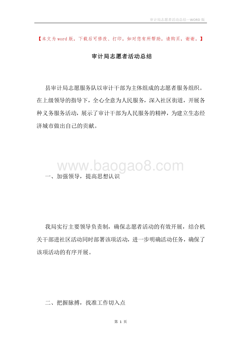 审计局志愿者活动总结.docx_第1页