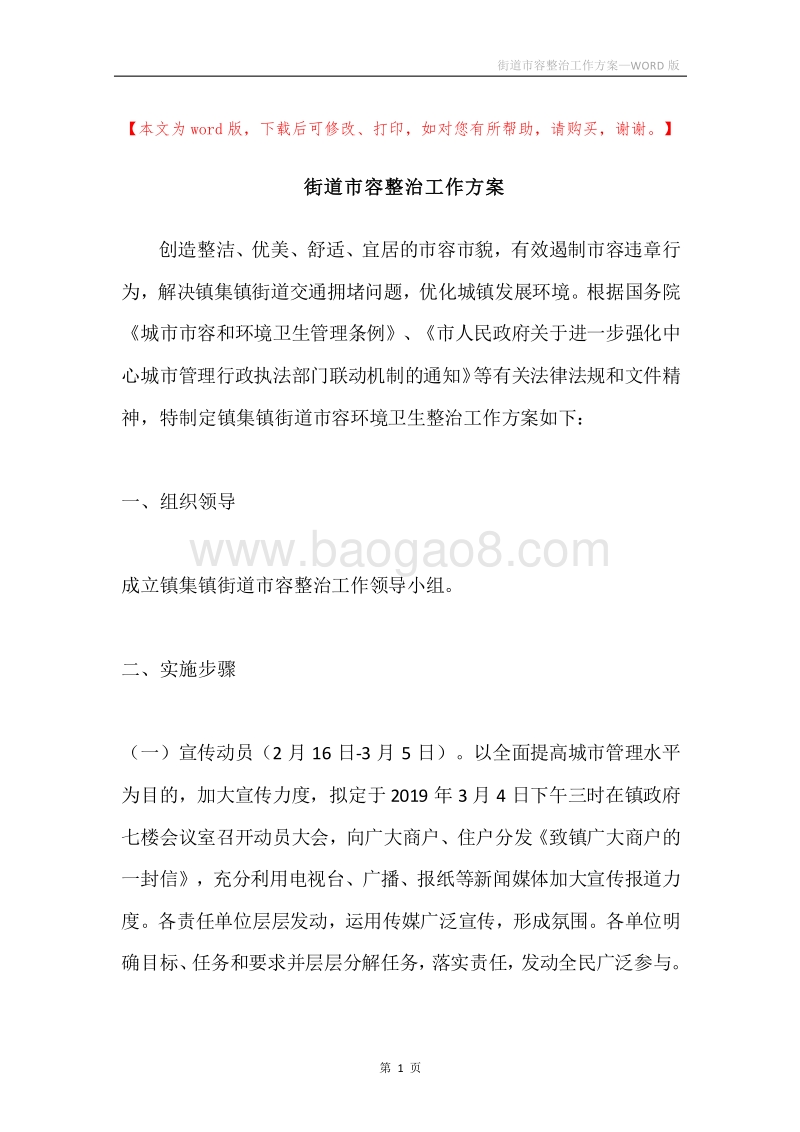 街道市容整治工作方案.docx_第1页