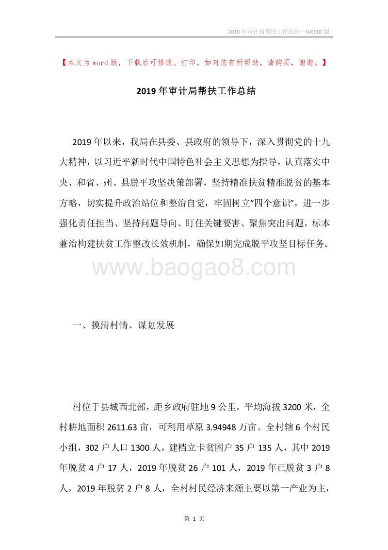2019年审计局帮扶工作总结.docx_第1页