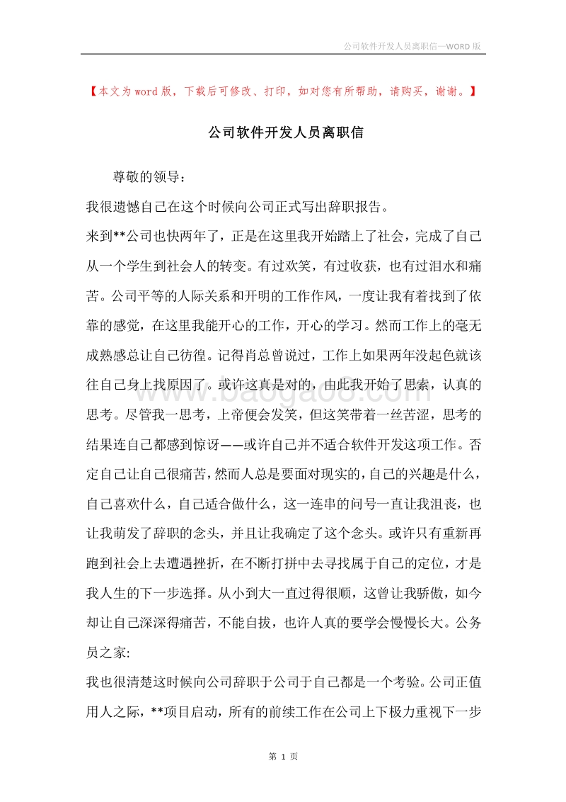 公司软件开发人员离职信.docx_第1页