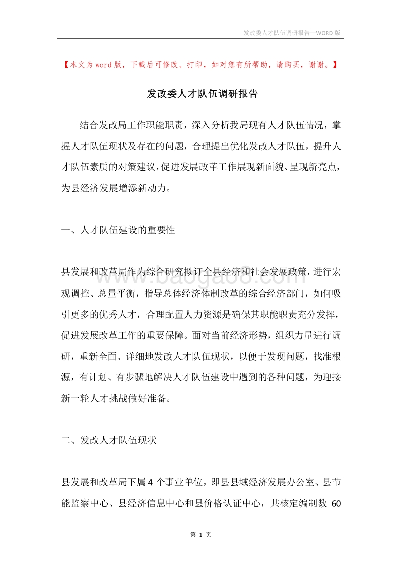 发改委人才队伍调研报告.docx_第1页