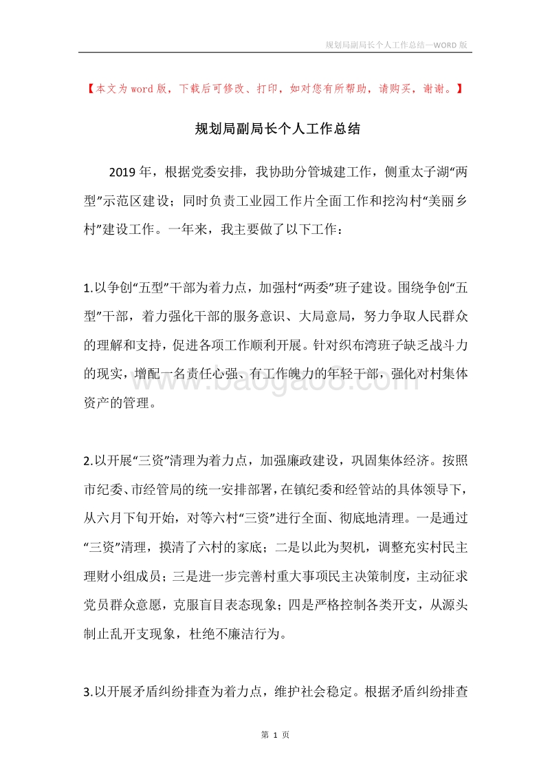 规划局副局长个人工作总结.docx_第1页