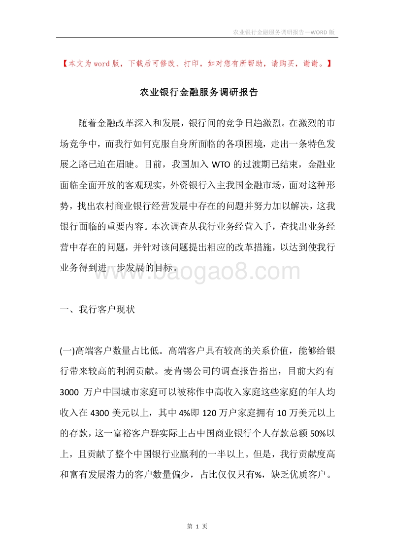 农业银行金融服务调研报告.docx_第1页