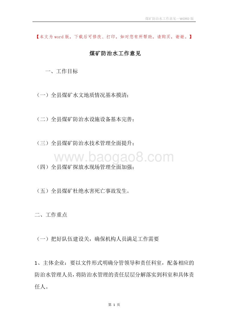 煤矿防治水工作意见.docx_第1页