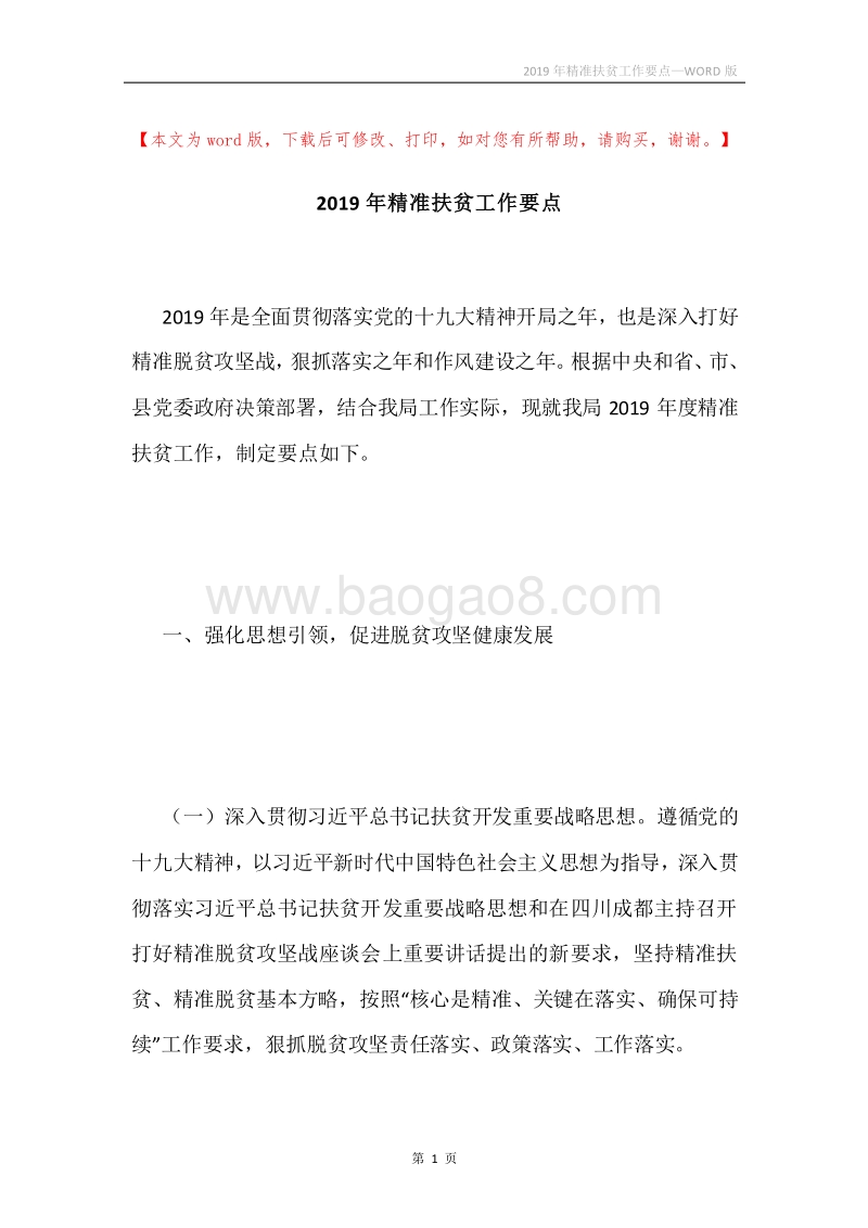 2019年精准扶贫工作要点.docx_第1页