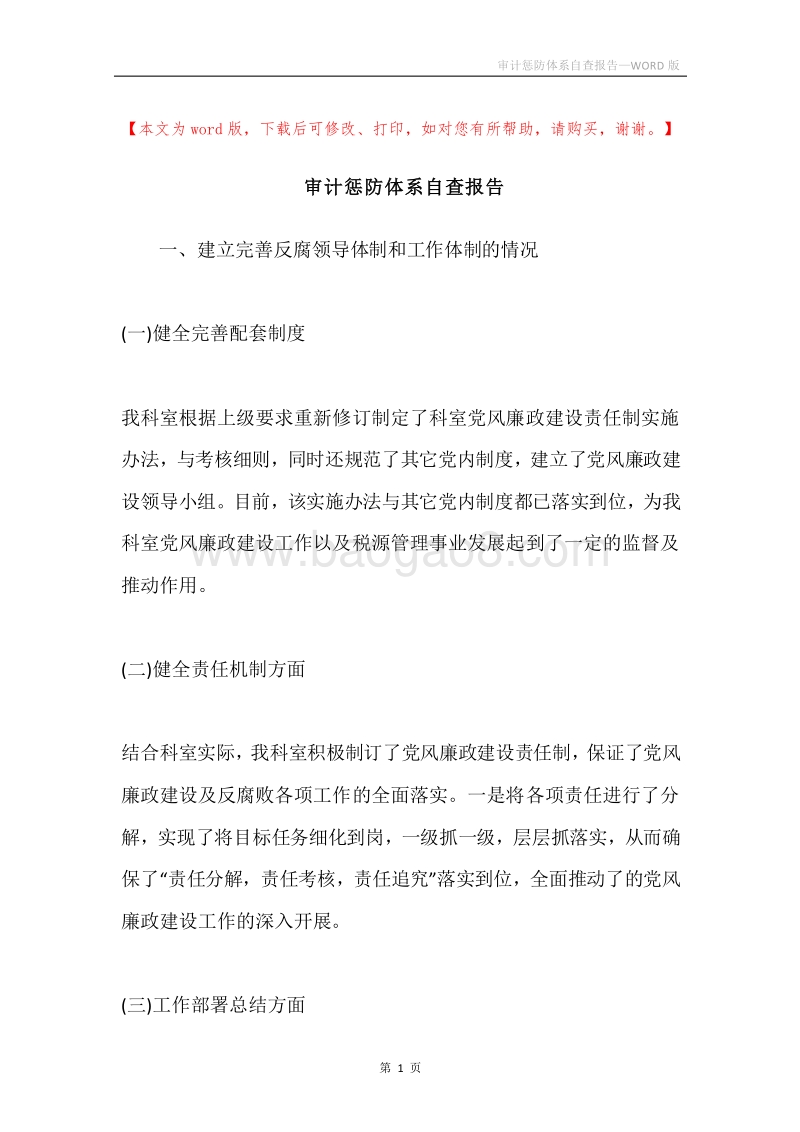 审计惩防体系自查报告.docx_第1页