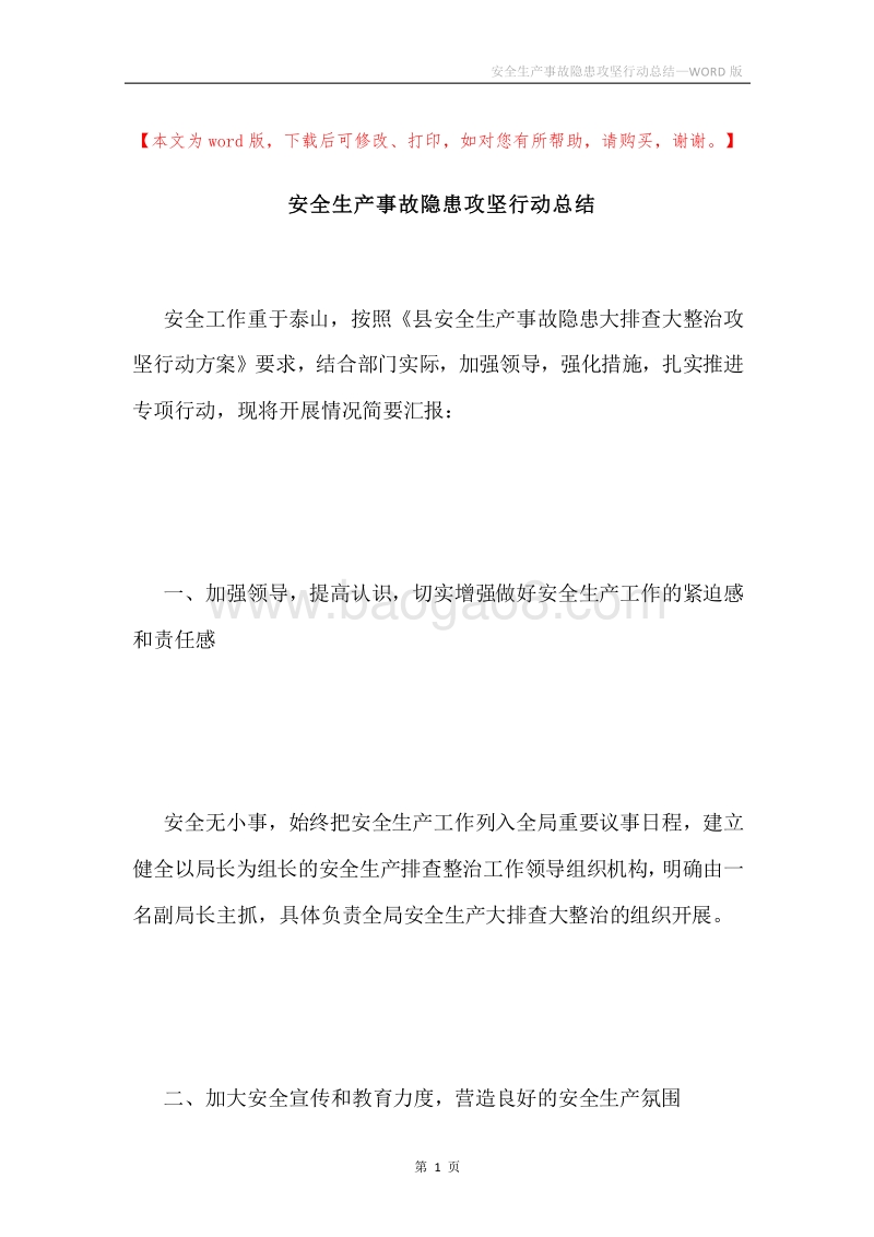 安全生产事故隐患攻坚行动总结.docx_第1页