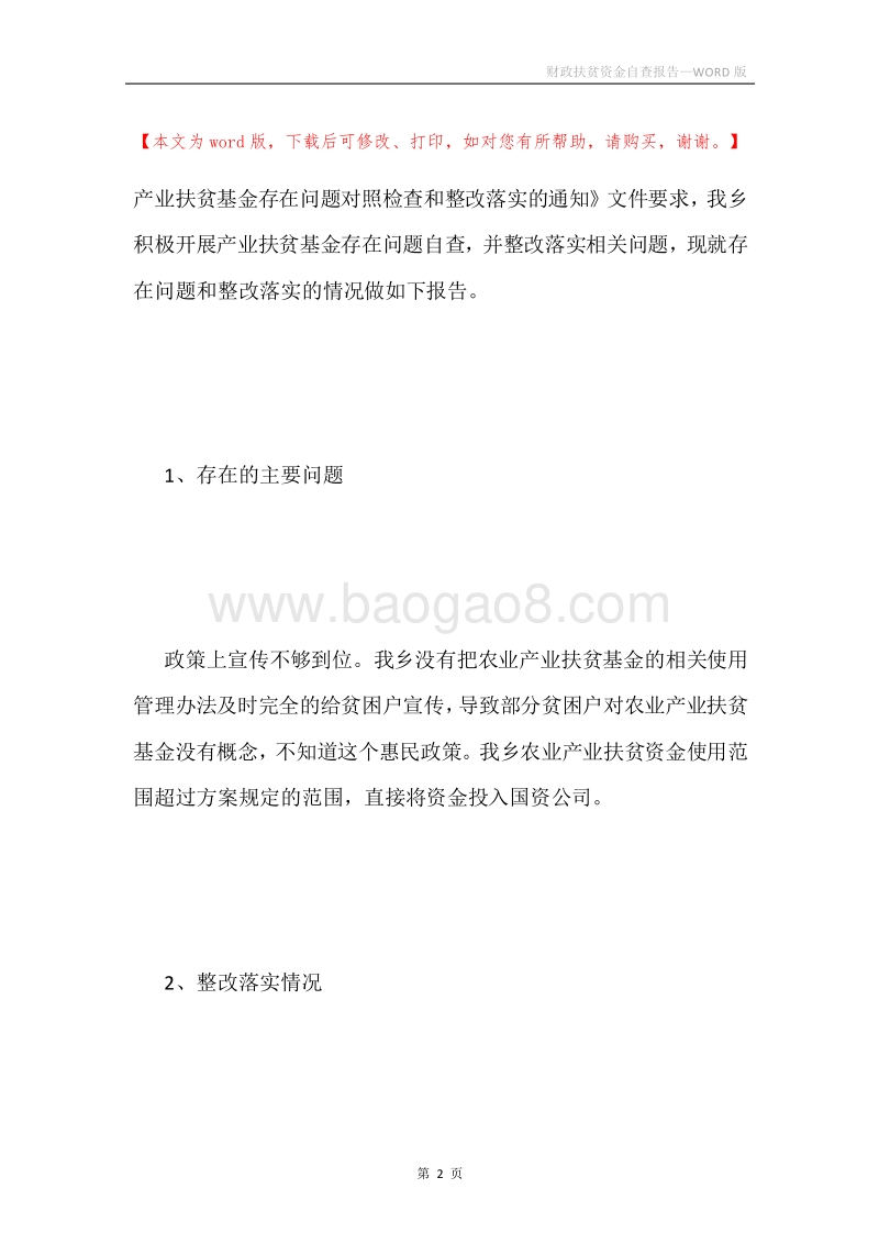 财政扶贫资金自查报告.docx_第2页