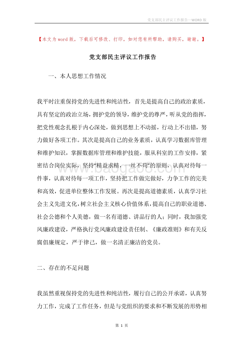 党支部民主评议工作报告.docx_第1页