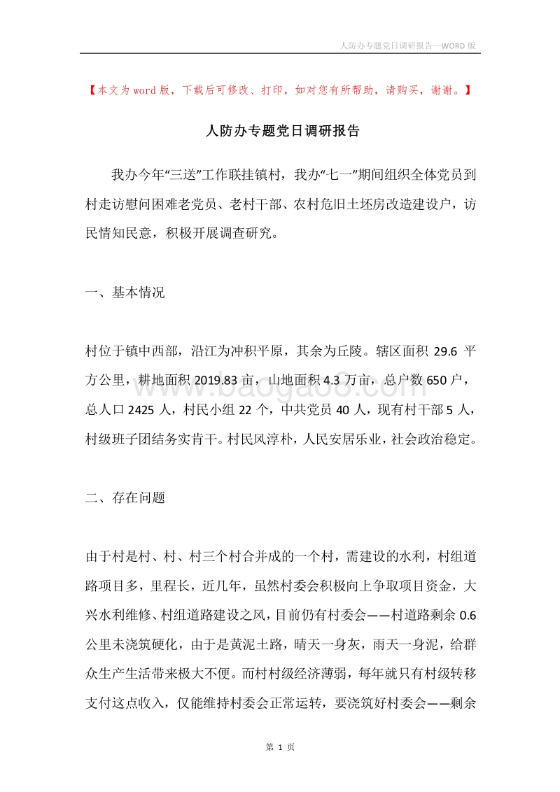 人防办专题党日调研报告.docx_第1页