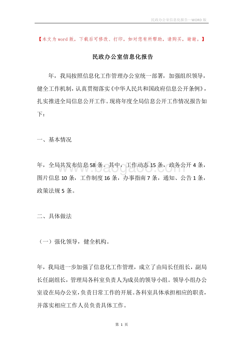 民政办公室信息化报告.docx_第1页