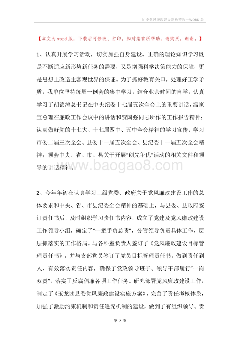 团委党风廉政建设剖析整改.docx_第2页