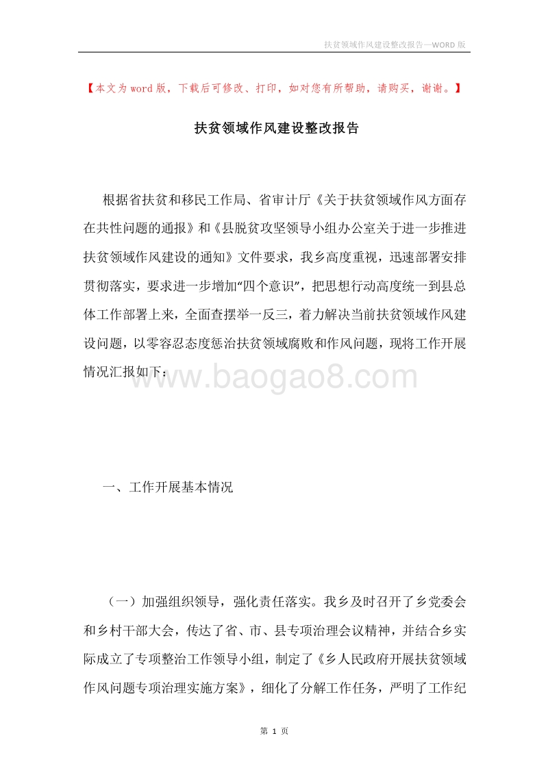 扶贫领域作风建设整改报告.docx_第1页