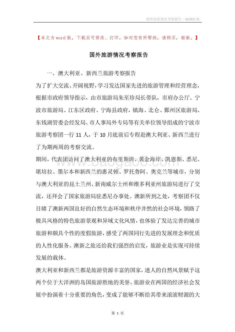 国外旅游情况考察报告.docx_第1页