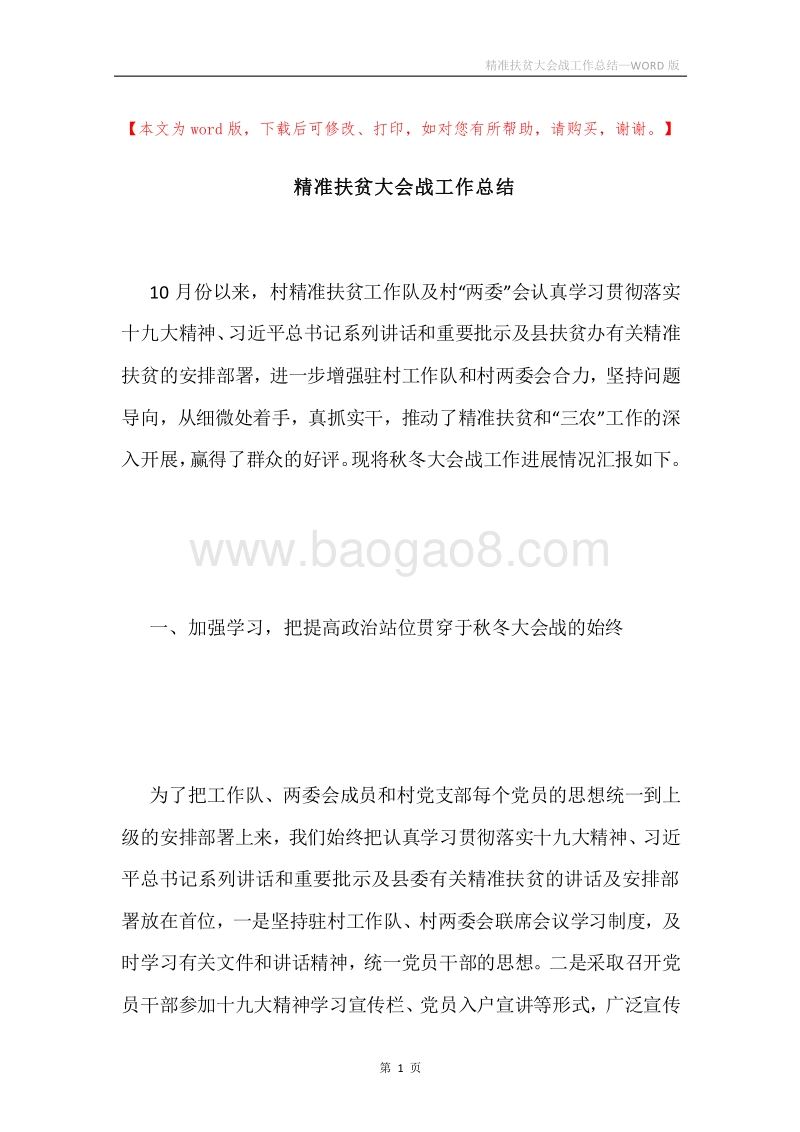 精准扶贫大会战工作总结.docx_第1页