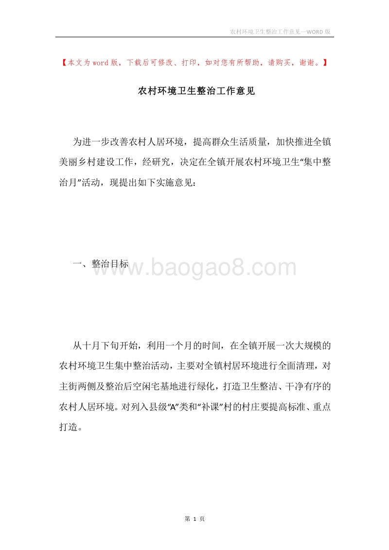 农村环境卫生整治工作意见.docx_第1页
