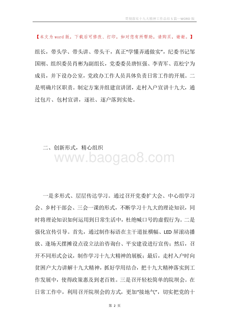 贯彻落实十九大精神工作总结5篇.docx_第2页