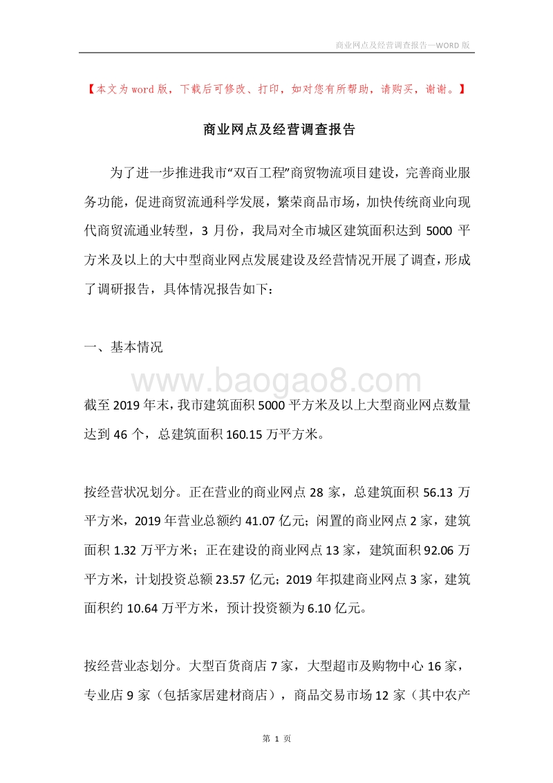 商业网点及经营调查报告.docx_第1页