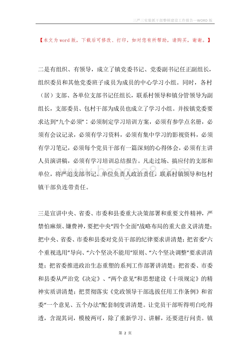三严三实狠抓干部整顿建设工作报告.docx_第2页