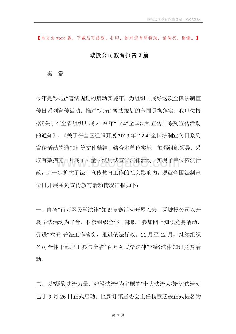 城投公司教育报告2篇.docx_第1页