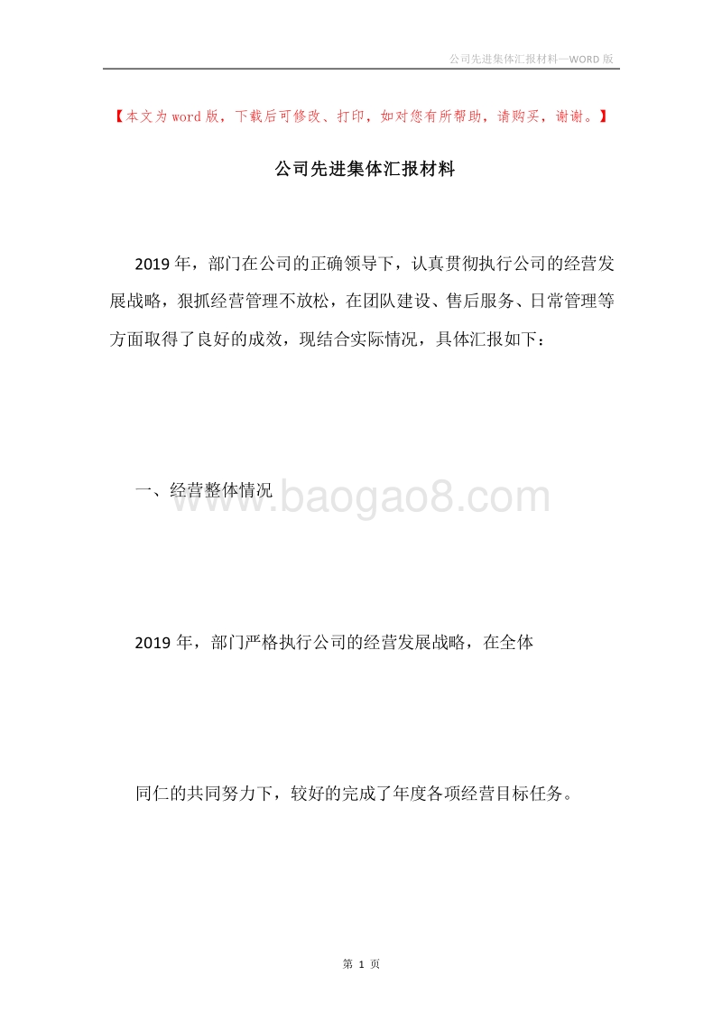 公司先进集体汇报材料.docx_第1页
