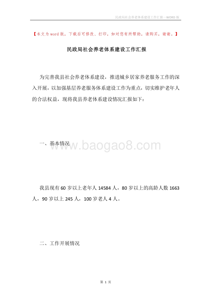 民政局社会养老体系建设工作汇报.docx_第1页