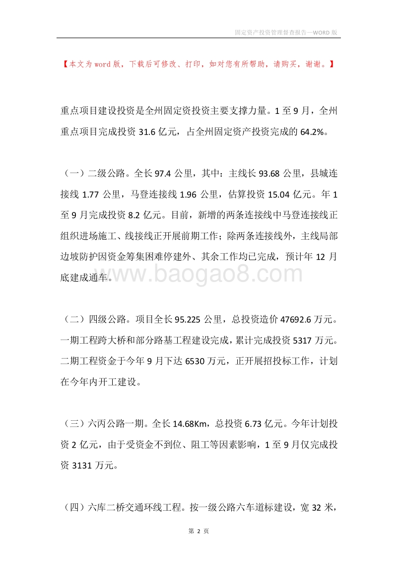 固定资产投资管理督查报告.docx_第2页