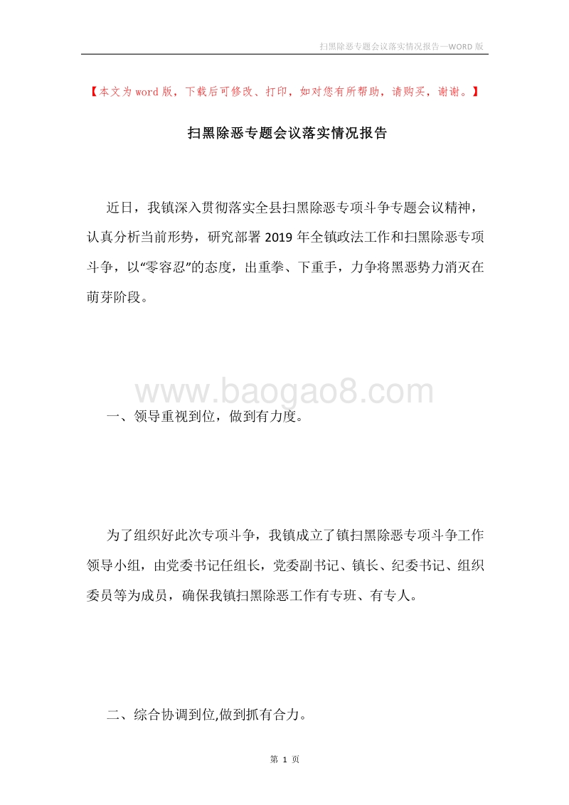 扫黑除恶专题会议落实情况报告.docx_第1页