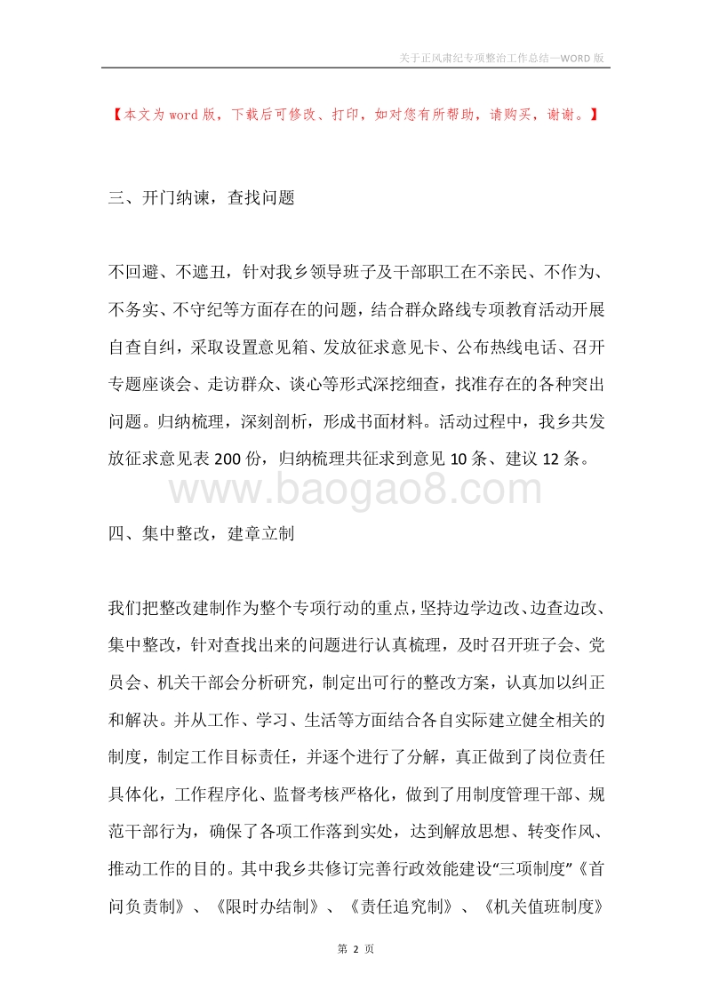 关于正风肃纪专项整治工作总结.docx_第2页