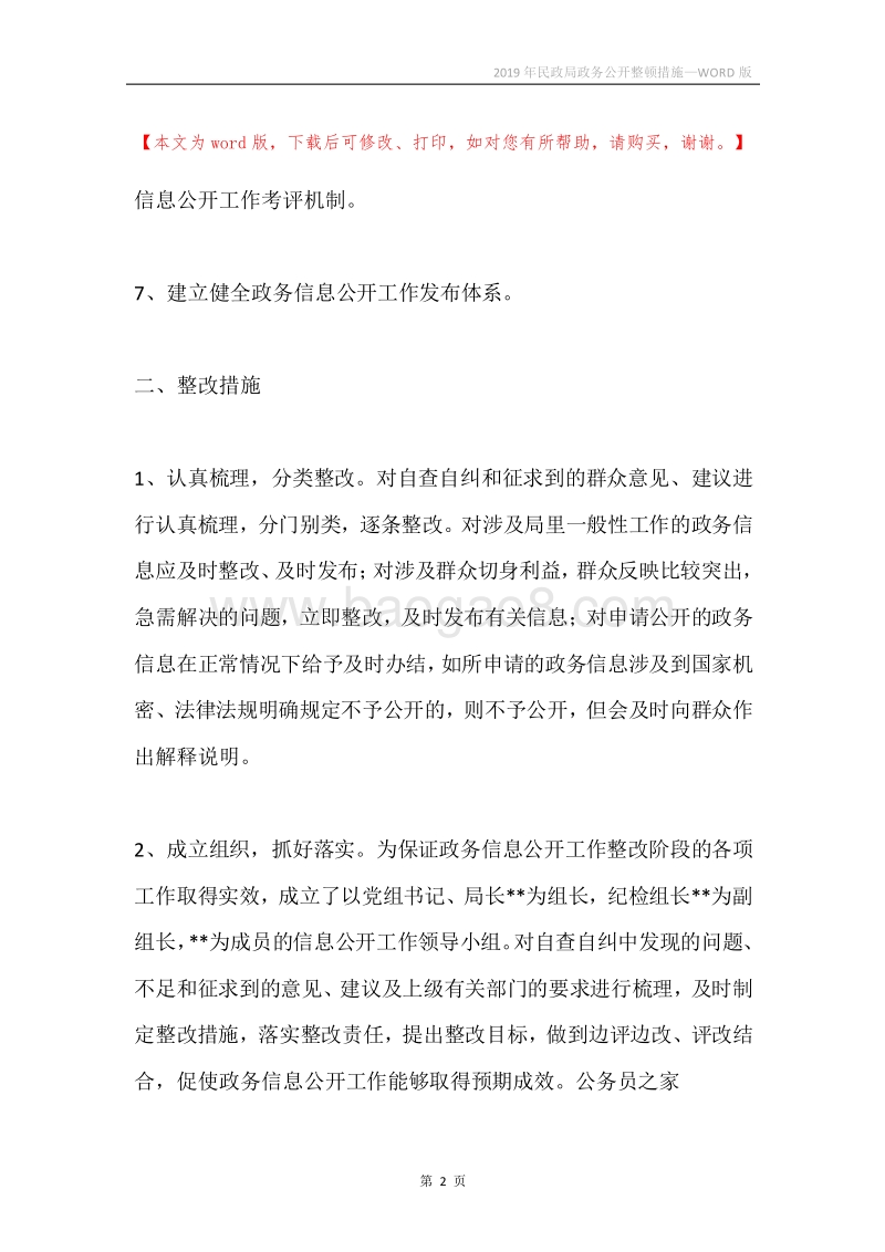 2019年民政局政务公开整顿措施.docx_第2页