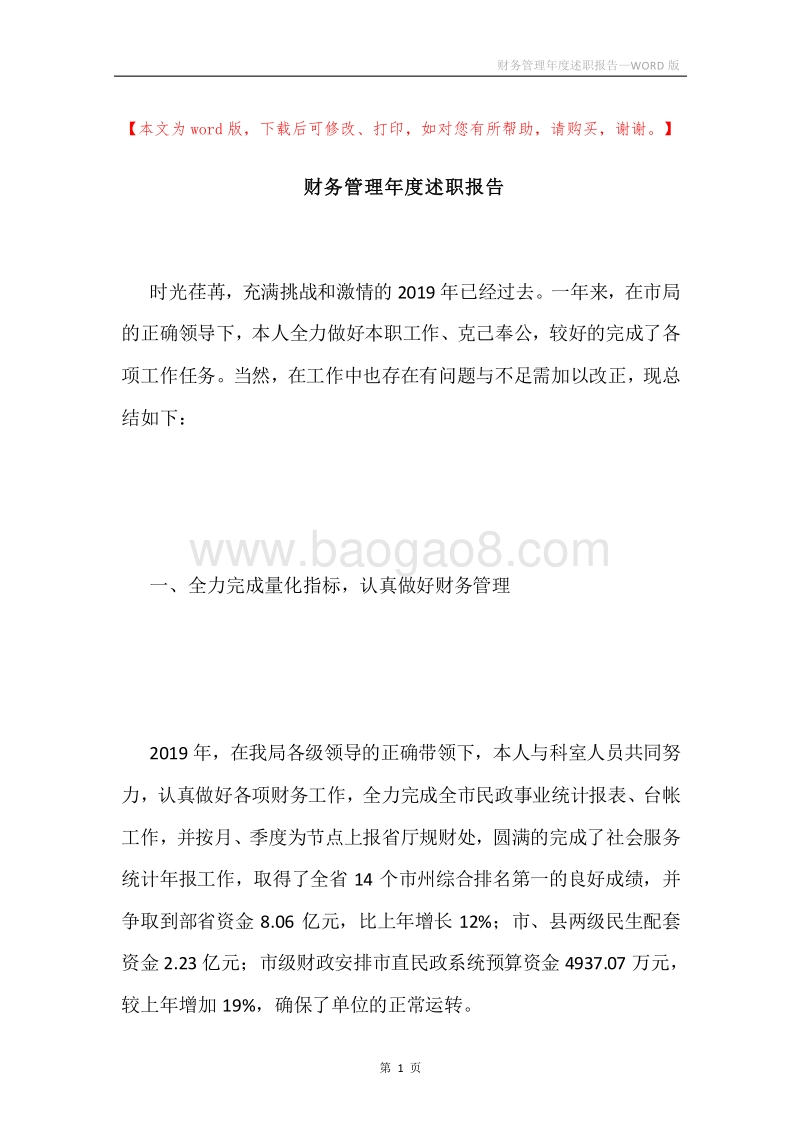 财务管理年度述职报告.docx_第1页