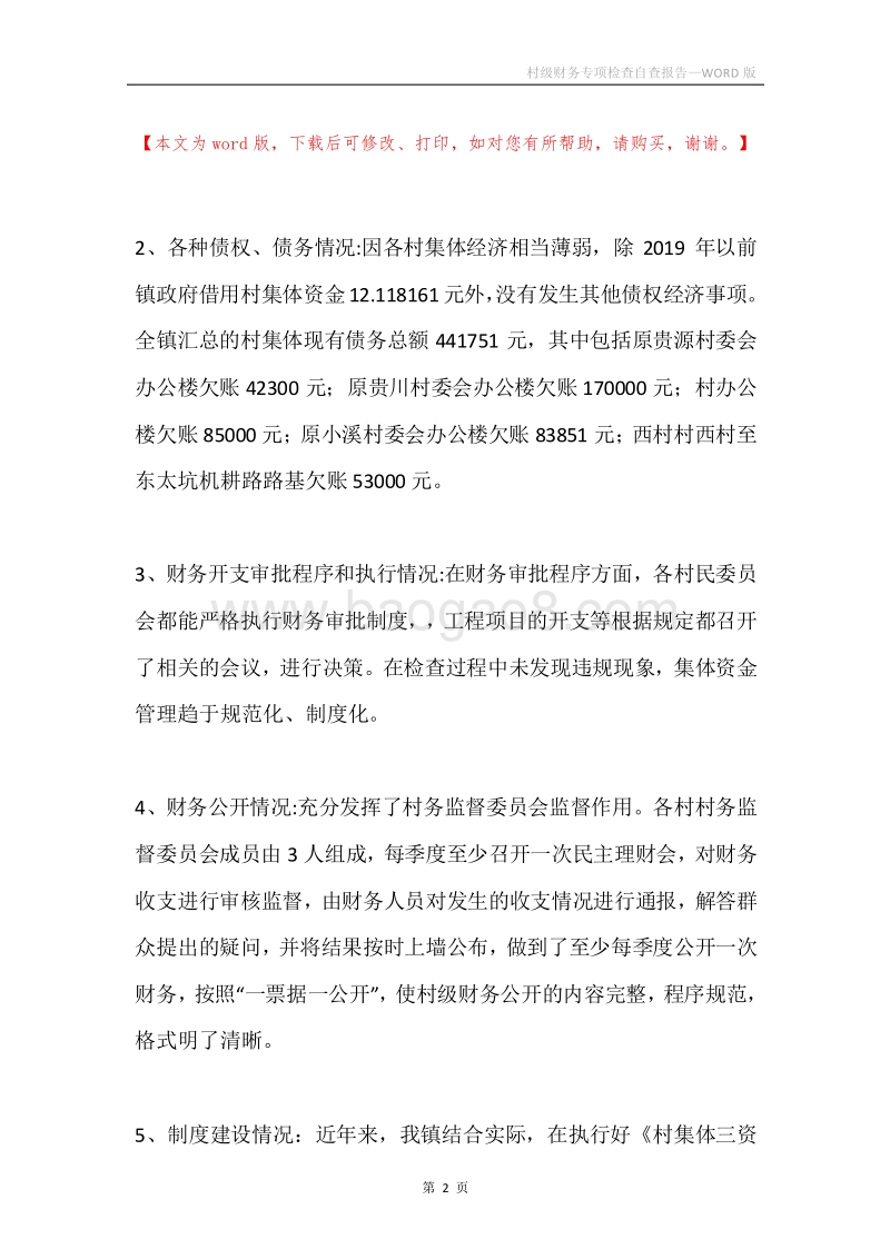 村级财务专项检查自查报告.docx_第2页