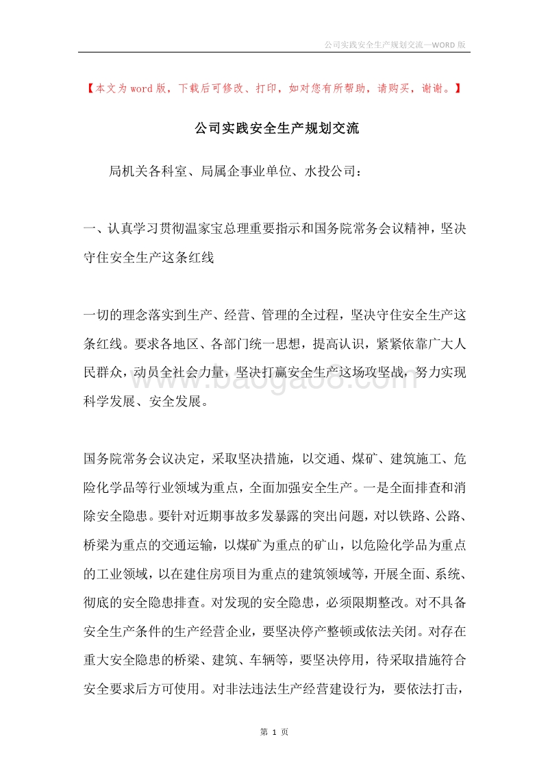 公司实践安全生产规划交流.docx_第1页