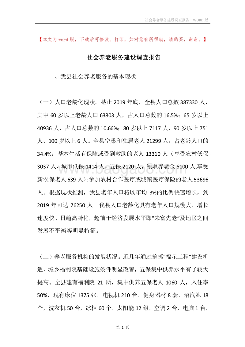 社会养老服务建设调查报告.docx_第1页