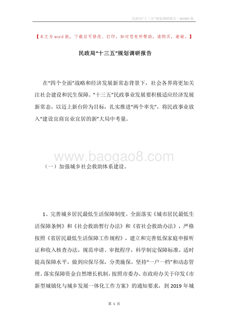 民政局“十三五”规划调研报告.docx_第1页