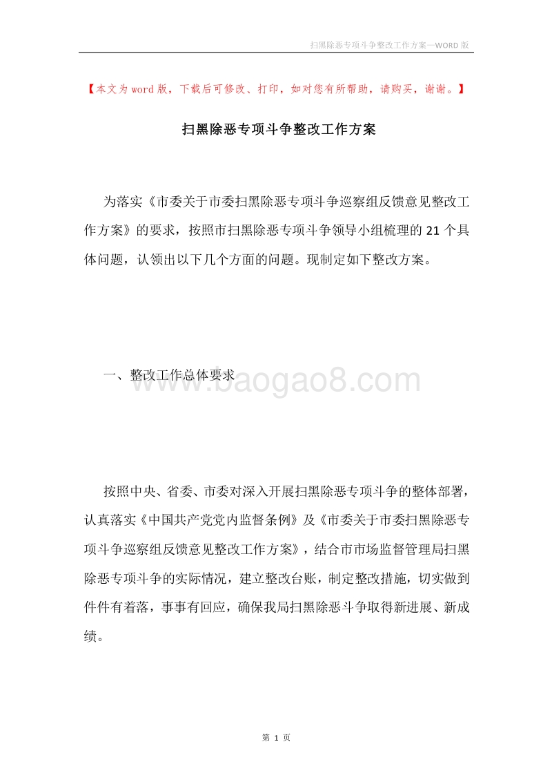 扫黑除恶专项斗争整改工作方案.docx_第1页