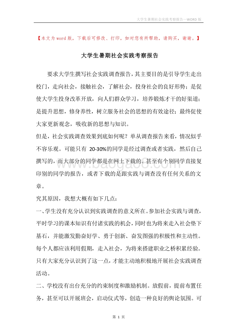 大学生暑期社会实践考察报告.docx_第1页