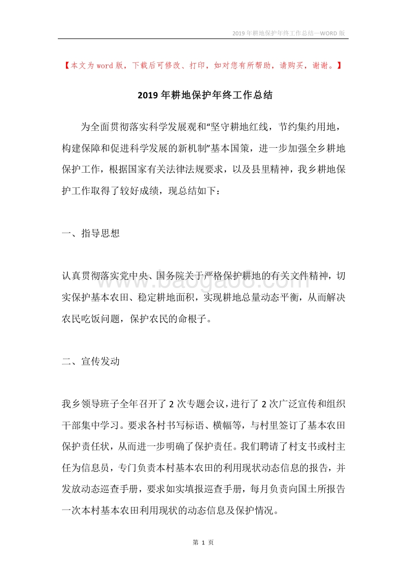 2019年耕地保护年终工作总结.docx_第1页