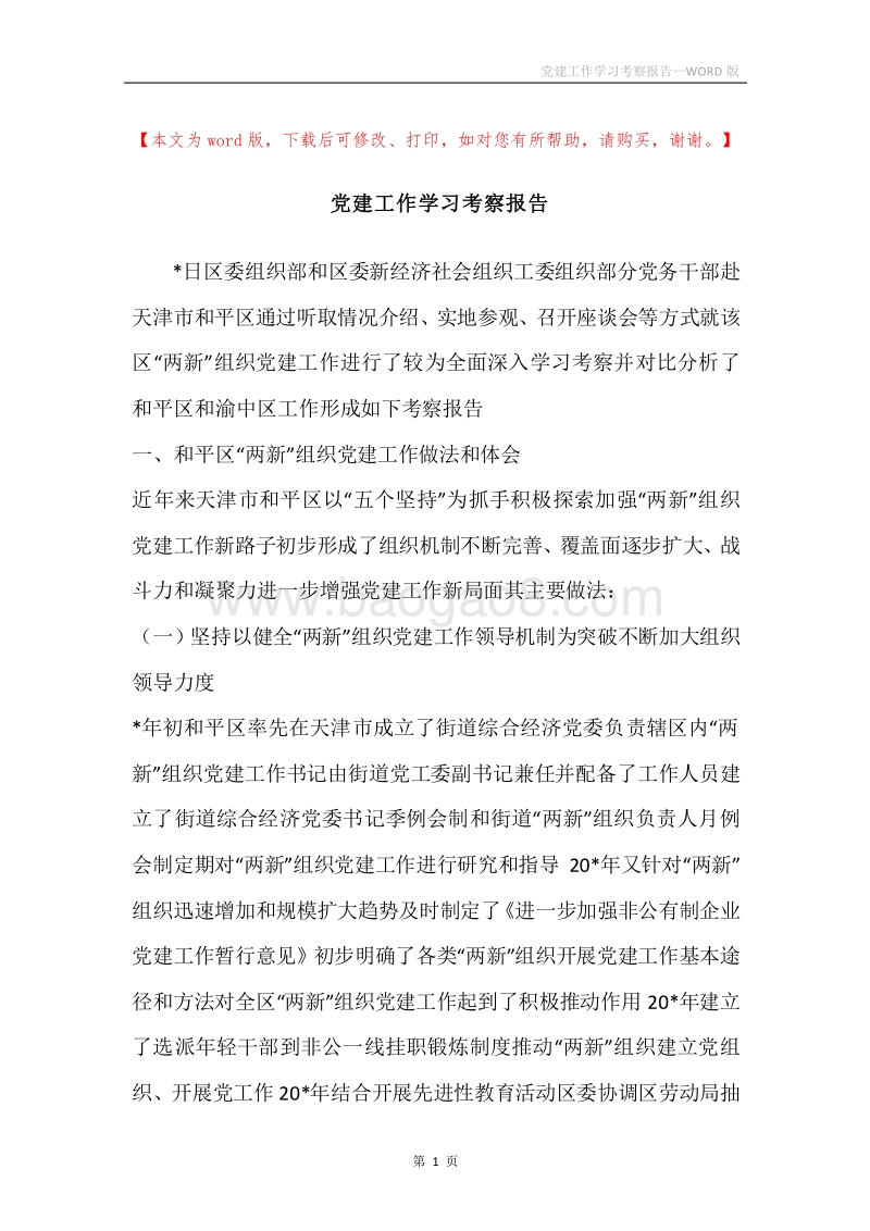 党建工作学习考察报告.docx_第1页