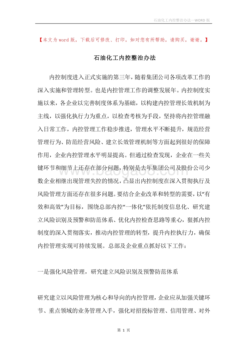 石油化工内控整治办法.docx_第1页