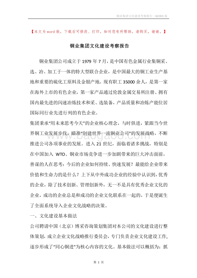 铜业集团文化建设考察报告.docx_第1页