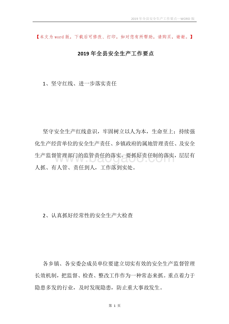 2019年全县安全生产工作要点.docx_第1页