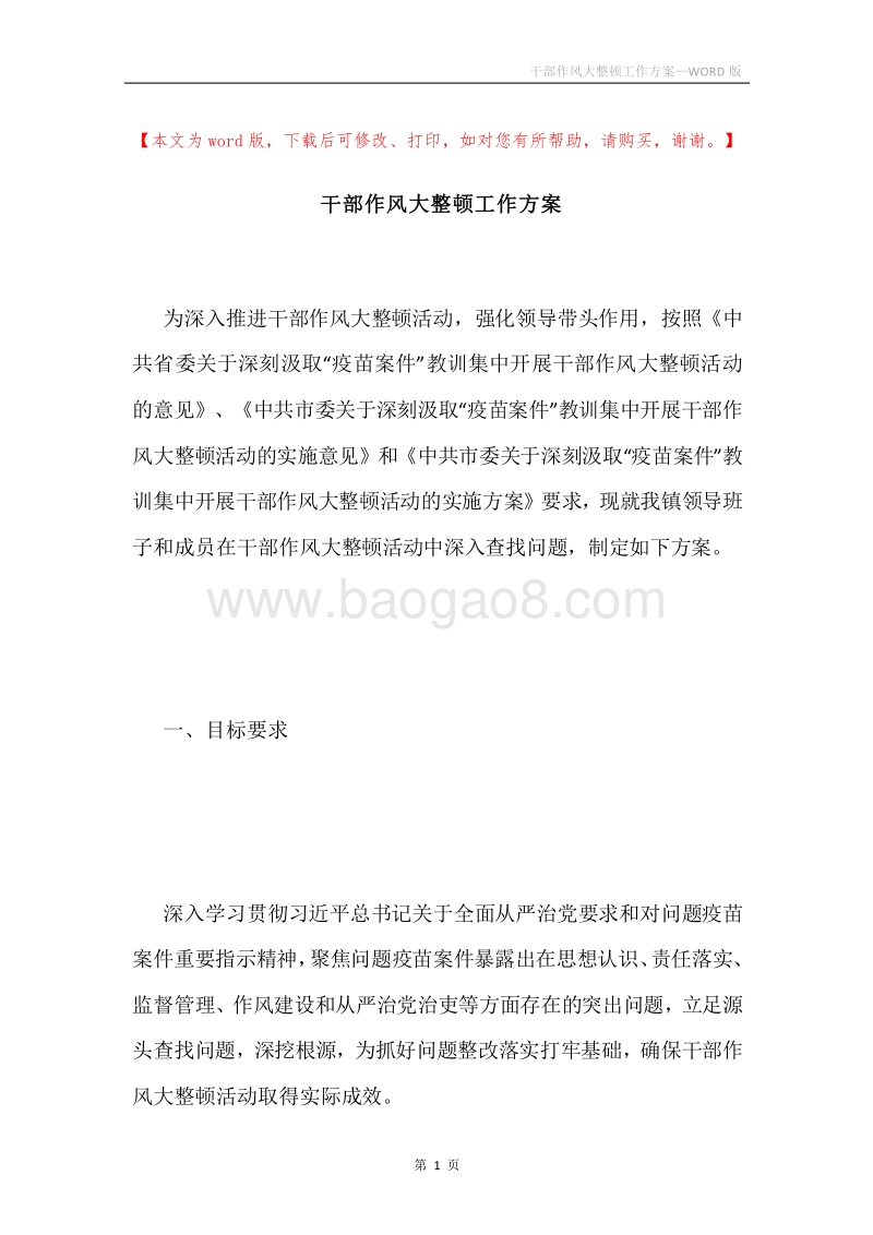 干部作风大整顿工作方案.docx_第1页