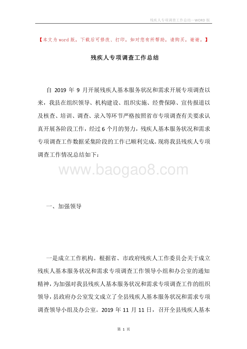残疾人专项调查工作总结.docx_第1页