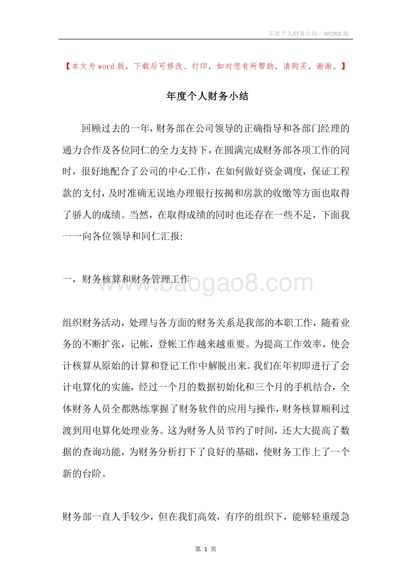 年度个人财务小结.docx_第1页